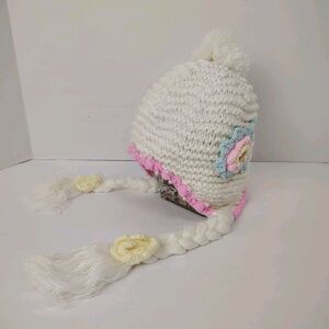 Handmade Crochet Pastel Beanie Winter Hat Older Child / Small Adult Flowers #8